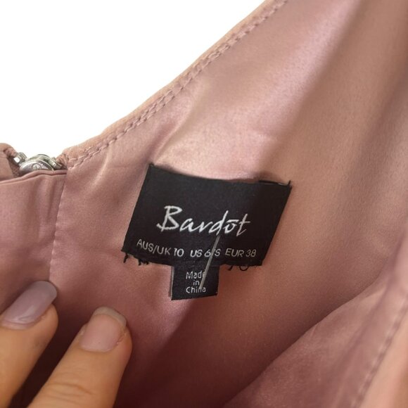 Bardot Dusty Pink Ruffle One Shoulder Knee Length Sheath Dress 6 Small - Picture 3 of 9